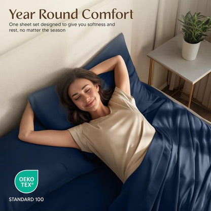 Utopia Bedding Twin XL Sheet Set – 3 Piece Bed Sheets for Twin XL Size Bed, Soft and Breathable Microfiber, Includes 1 Fitted Sheet, 1 Flat Sheet and 1 Pillowcase – Oeko Tex (Navy Blue)