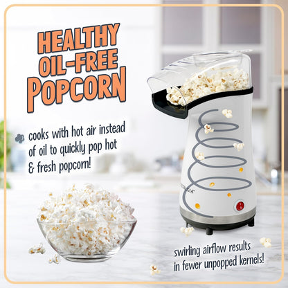 Nostalgia Air Popper Popcorn Maker - 16 Cups Oil-Free Popcorn | Includes 4-Oz Measuring Cup - White