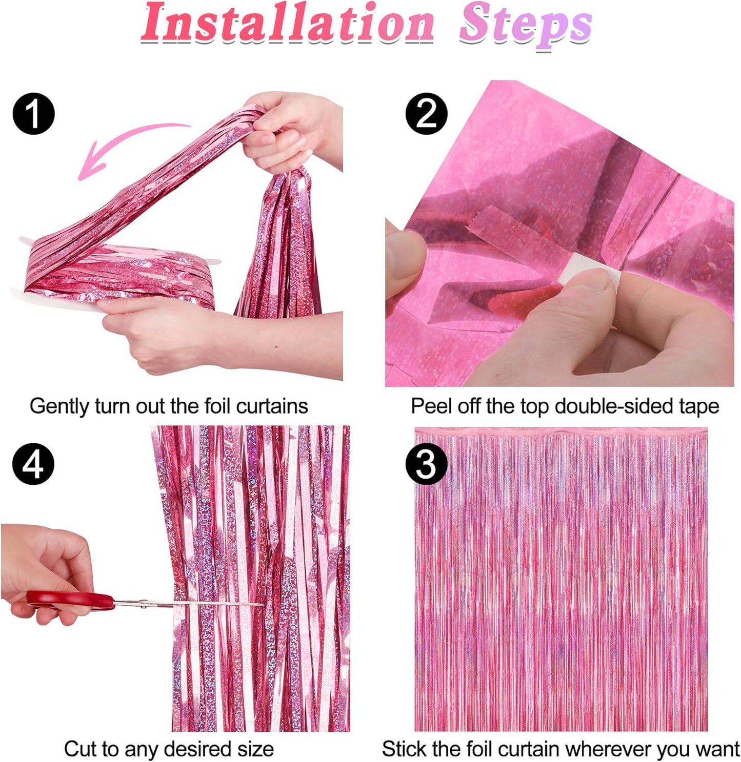 Skiennix Pink Backdrop - 8 Pack Metallic Glitter Fringe Curtains | 3.28 FT x 7.05 FT for Parties