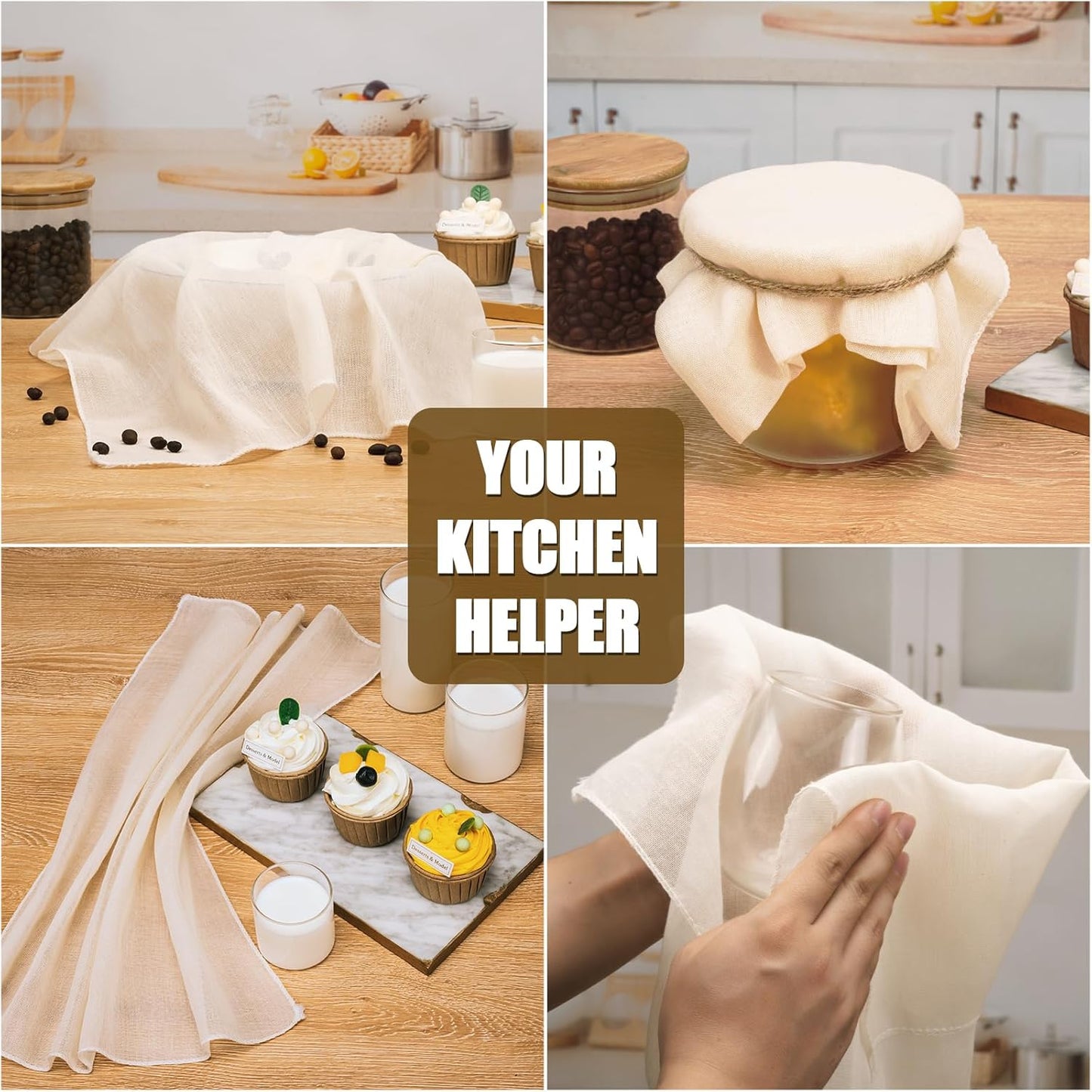 Skiennix Cheese Cloths - 4PCS 36x36 Inch Reusable Unbleached Cotton for Cooking & Cheese Making
