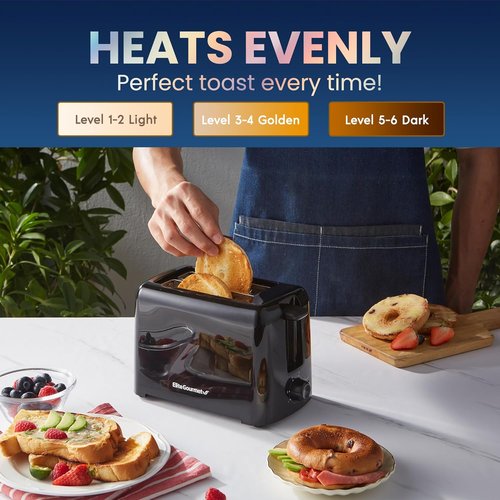 Elite Gourmet Cool Touch Toaster - 6 Temperature Settings & Extra Wide Slots for Bagels, Black