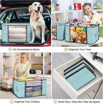 Budding Joy 90L Large Storage Bags - 8 Pack Foldable Closet Organizers for Clothes & Toys | Blue