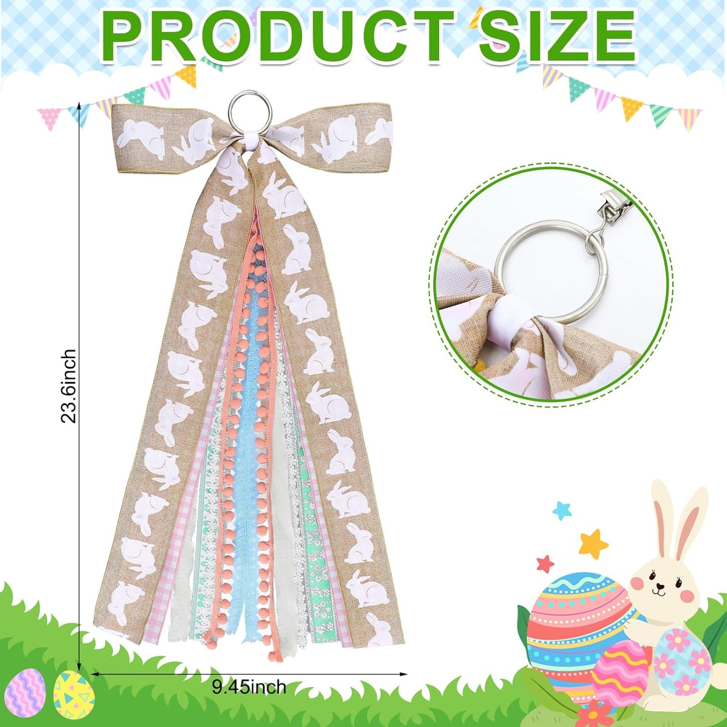 Suncalla Easter Ribbon Bows - Large Rabbit Decorations for Wreaths & Front Doors | 2 Pcs Set