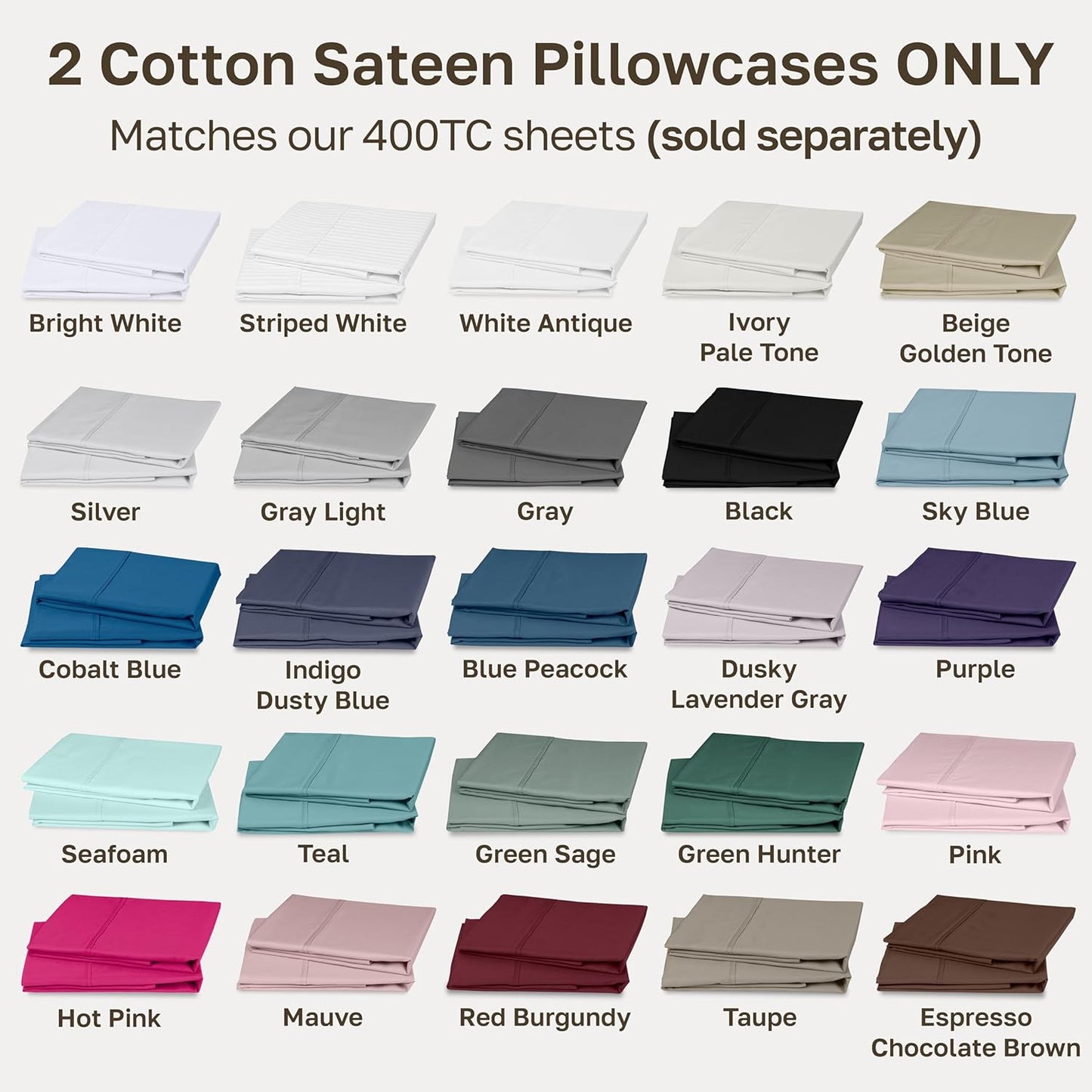 California Design Den Pillowcase Set | 400 Thread Count 100% Cotton Sateen | Soft & Breathable | Queen Size - Dusky Lavender Grey
