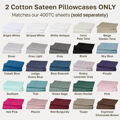 California Design Den King Size Pillowcase Set - 400 Thread Count, 100% Cotton Sateen, Soft & Breathable | Bright White