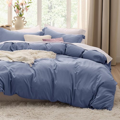 Bedsure Slate Blue Duvet Cover - Extra Soft 3-Piece Queen Bedding Set | 90x90 Inches with Zipper Closure