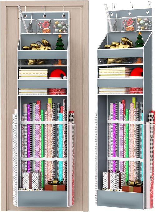 Gift Wrapping Paper Storage by [Brand Name] - Christmas Wrapper Bag Organizer for Closet | Grey