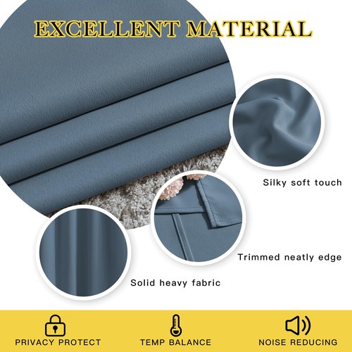 NICETOWN Room Darkening Curtains for Windows - Home Fashion Energy Saving Grommet Top Thermal Insulated Drapes for Bedroom/Patio Door (Smoky Blue, 1 Pair, 46 by 90 Inch)