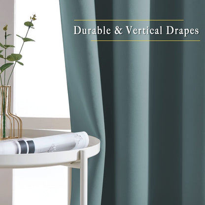 NICETOWN Blackout Greyish Blue Curtains for Sliding Glass Door 2 Panels - Thermal Insulated Grommet Room Darkening Window Drapes Sound Reducing Room Dividers for Living Room (2 Panels, W66 x L84)