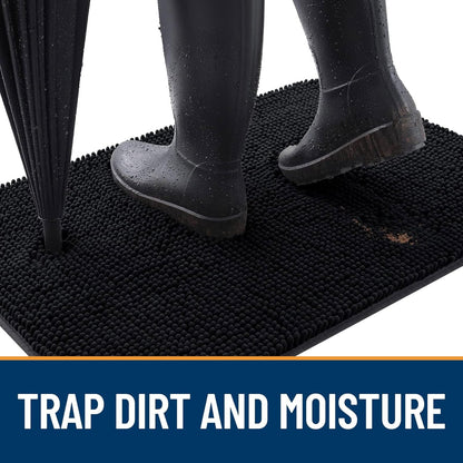 OLANLY Dog Door Mat - Absorbent Non-Slip Mud Mat for Indoor Use | 70x32 Black Chenille Carpet