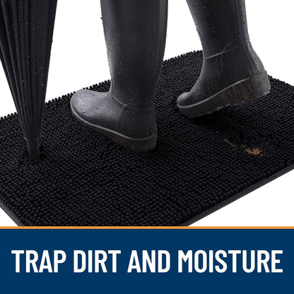 OLANLY Dog Door Mat - Absorbent Non-Slip Mud Mat for Indoor Use | 40x24 Black Chenille Carpet