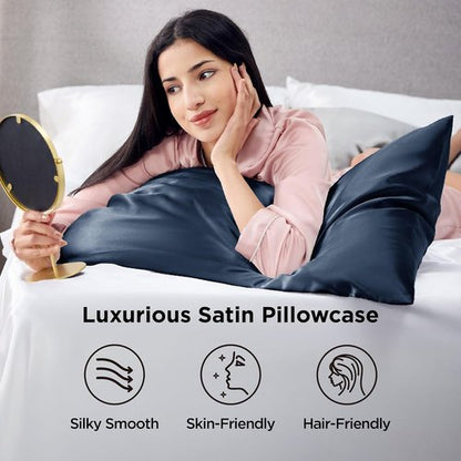 Bedsure King Size Satin Pillowcase Set - Blue Silky Pillow Cases for Hair & Skin, 20x36 Inches, 2-Pack