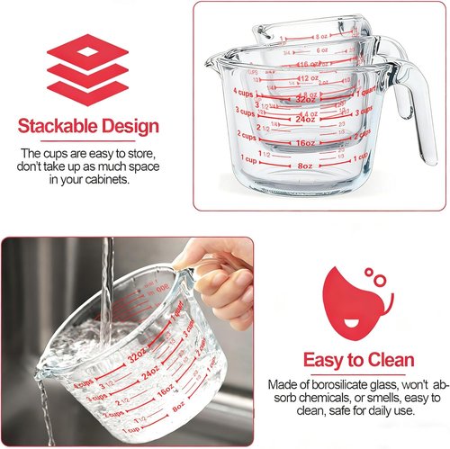 MCIRCO Glass Measuring Cups Set - 6 Pcs with Lids, Nesting Design, 1-Cup to 4-Cup Sizes