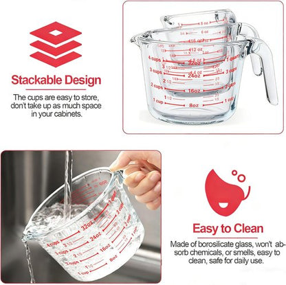 MCIRCO Glass Measuring Cups Set - 6 Pcs with Lids, Nesting Design, 1-Cup to 4-Cup Sizes
