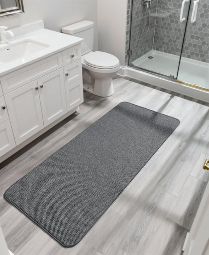 Bath Mat,Ultra Thin Bathroom Runner Rugs,Large Bath Mats for Bathroom,Quick Dry,Non-Slip,Machine Washable,Low Pile,Bath Rug,Shower Outside,Sink,Home Decor Accessories.Dark Grey,1'5"x4'11"（17x59inch）