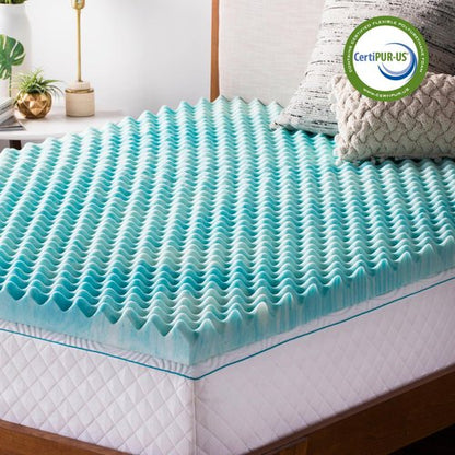 Linenspa 2 Inch Gel Memory Foam Mattress Topper – Egg Crate Style, Reversible for two feels – Promotes Airflow & Relieves Pressure Points – King