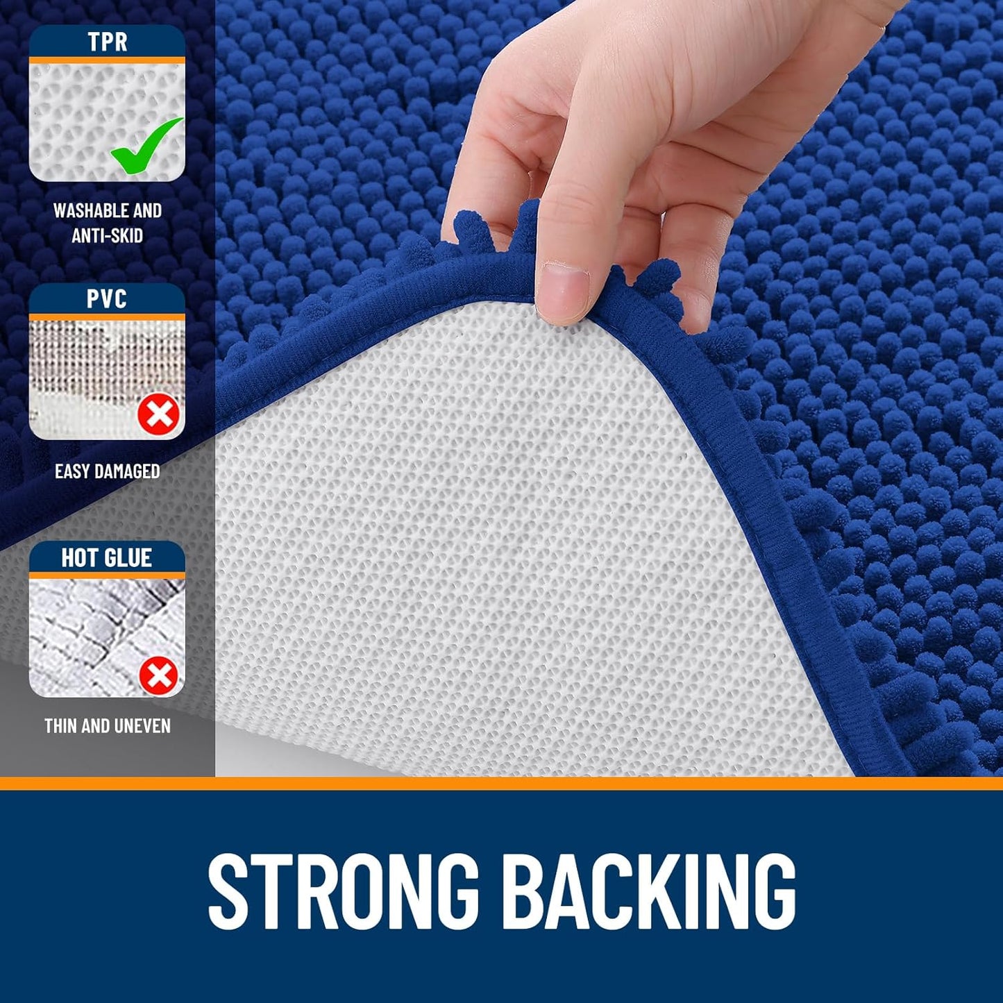 OLANLY Large Bathroom Rugs - Extra Soft Chenille Bath Mats with Rubber Backing | Quick Dry, 45x27, Royal Blue