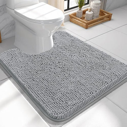 OLANLY Toilet Rugs U-Shaped 24x24, Extra Soft Absorbent Chenille Contour Bathroom Rugs for Toilet, Dry Quickly, Machine Washable, Non-Slip Bath Mat, Light Grey