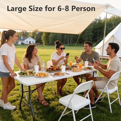 Folding Table 2 Pack - 6 FT Heavy Duty Foldable Plastic Tables with Carrying Handle for Indoor & Outdoor Events