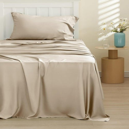 Bedsure Cooling Sheets - Twin Size Bamboo Rayon | Breathable, Soft & Luxurious Beige Bedding for Hot Sleepers