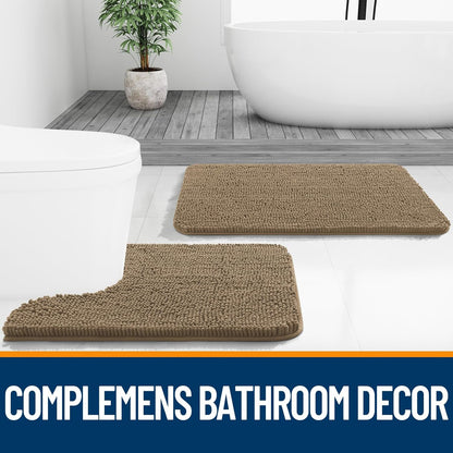 OLANLY Bathroom Runner Rugs - Extra Soft Chenille Bath Mat | 70x24, Quick-Dry, Machine Washable, Tan