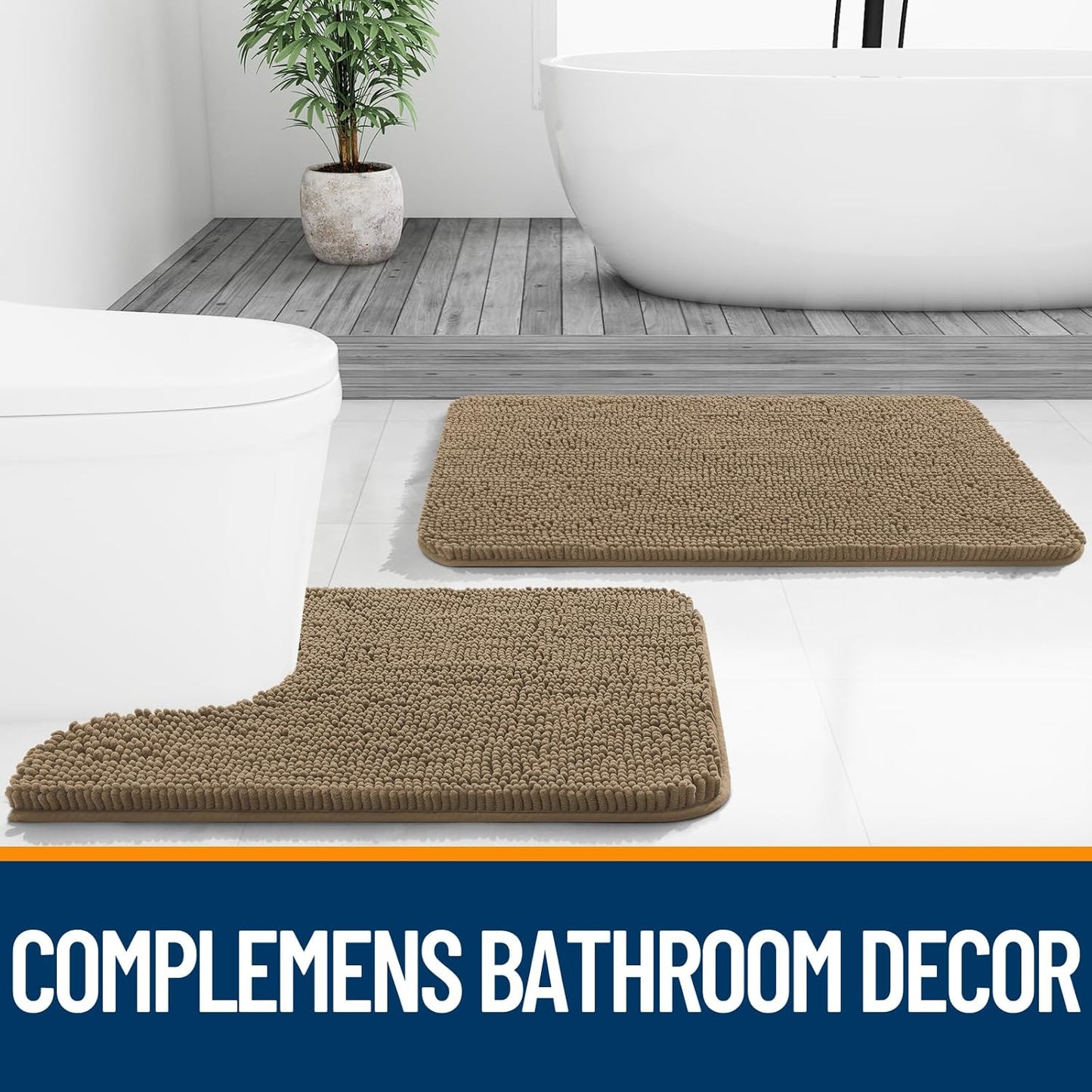 OLANLY Bathroom Runner Rugs - Extra Soft Absorbent Chenille | Quick-Dry, Machine Washable, 44x24, Tan