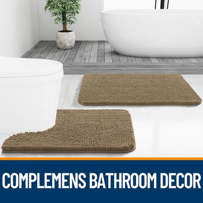 OLANLY Bathroom Rugs 59x24, Extra Soft Absorbent Chenille Bath Rugs, Rubber Backing Quick Dry, Machine Washable Bath Mats for Bathroom Floor, Tub and Shower, Home Decor Accessories, Tan