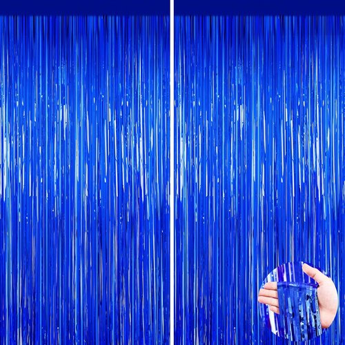Blue Party Decorations by [Brand Name] - 2 Pack Tinsel Backdrop Streamers for Birthdays & Weddings
