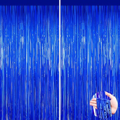 Blue Party Decorations by [Brand Name] - 2 Pack Tinsel Backdrop Streamers for Birthdays & Weddings