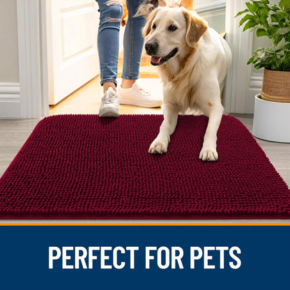 OLANLY Dog Door Mat - Absorbent Non-Slip Mud Mat for Dogs | Quick Dry Chenille, 36x24, Burgundy