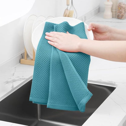 Homaxy Kitchen Dish Towels - Ultra Soft 100% Cotton Waffle Weave, Quick Drying, 13 x 28 Inches, 8-Pack, Lake Blue