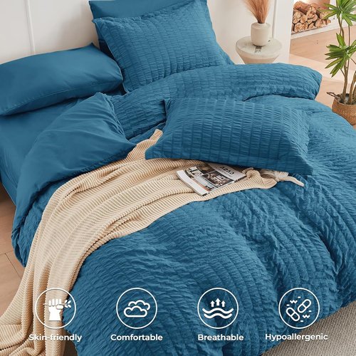 HYMOKEGE Teal California King Comforter Set - 7-Piece All-Season Luxury Bedding Set with Sheets & Pillowcases