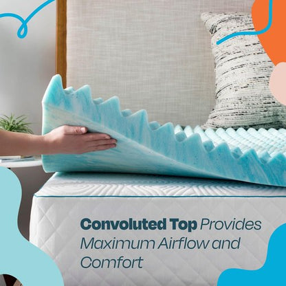 Linenspa Gel Memory Foam Mattress Topper - Reversible Egg Crate Design for Comfort - Full Size