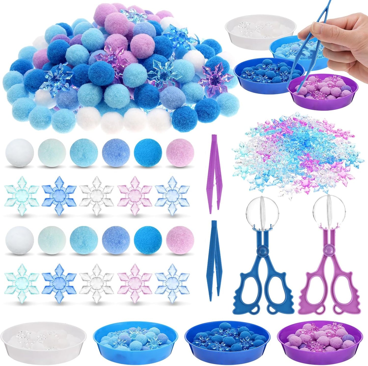 Skiennix Winter Sensory Bin Items - 208 Pcs Acrylic Snowflake Counting & Sorting Decor