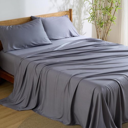 Bedsure Cooling Sheets - Breathable Viscose Bamboo Full Size Bed Set | Deep Pocket Dark Grey