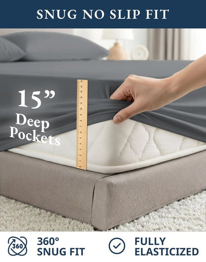 LANE LINEN 100% Organic Cotton 3Pc Bed Sheets Twin Size, Classic Percale Weave, Soft & Comfy Fully Elasticized Naturally Cooling Cotton Sheets, Low Pill Machine wash Twin Sheet Set- Charcoal