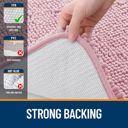 OLANLY Large Bath Rugs - Extra Soft Chenille with Quick-Dry Rubber Backing | 40x32 Dusty Rose