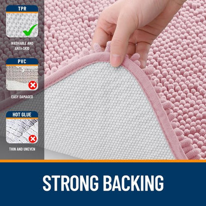 OLANLY Bathroom Rugs 47x17, Extra Soft Absorbent Chenille Bath Rugs, Rubber Backing Quick Dry, Machine Washable Bath Mats for Bathroom Floor, Tub and Shower, Home Decor Accessories, Dusty Rose