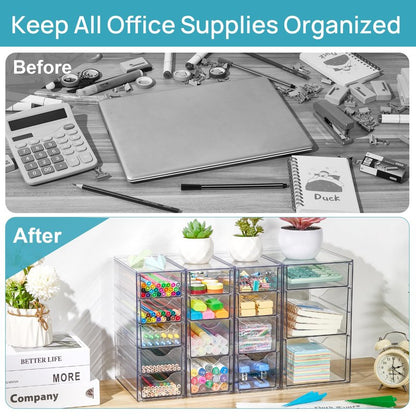 Vtopmart Acrylic Organizer with 16 Drawers (4 Set),Clear Storage Drawers for Office Supplies,Desk Organization and Storage for Makeup,Jewelry,Art Crafts
