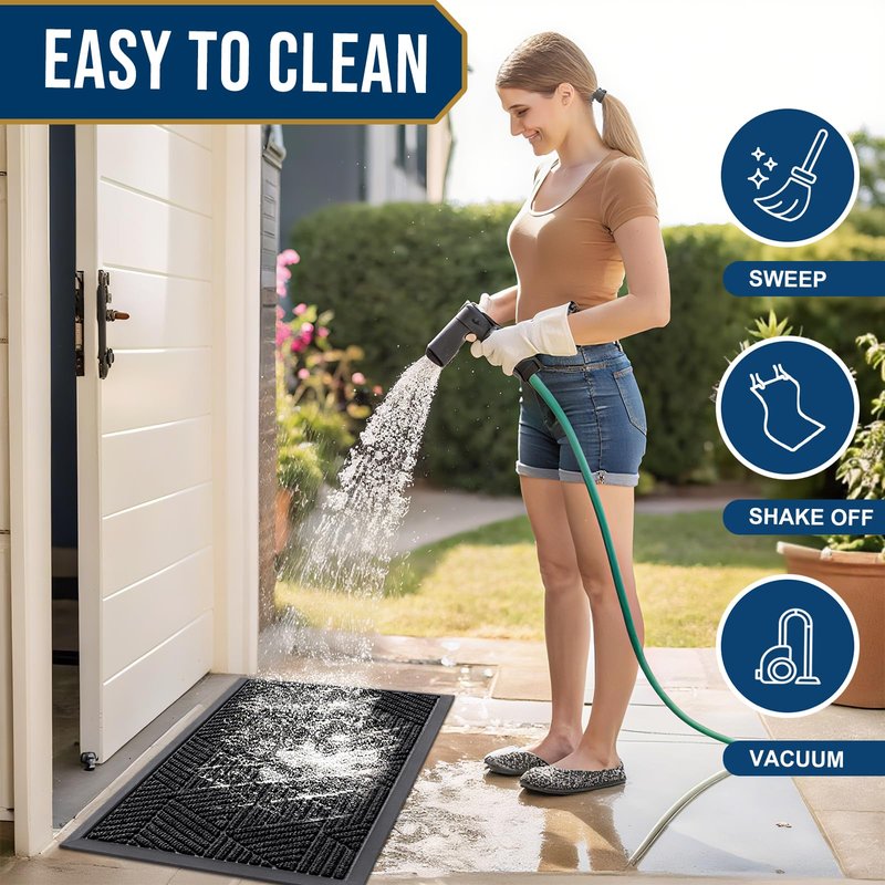 Smiry Front Door Mat Outside Entrance, Heavy Duty Sturdy Natural Rubber Doormat, Trap Dirt and Moisture, Easy Clean Low Profile Mats for Indoor Outdoor Entry, Irregular Triangle (29.5x17, Black)