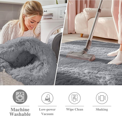 OLANLY Round Light Grey Area Rug - Soft, Fluffy, Machine Washable 2 ft Circle Carpet for Bedroom & Nursery Decor