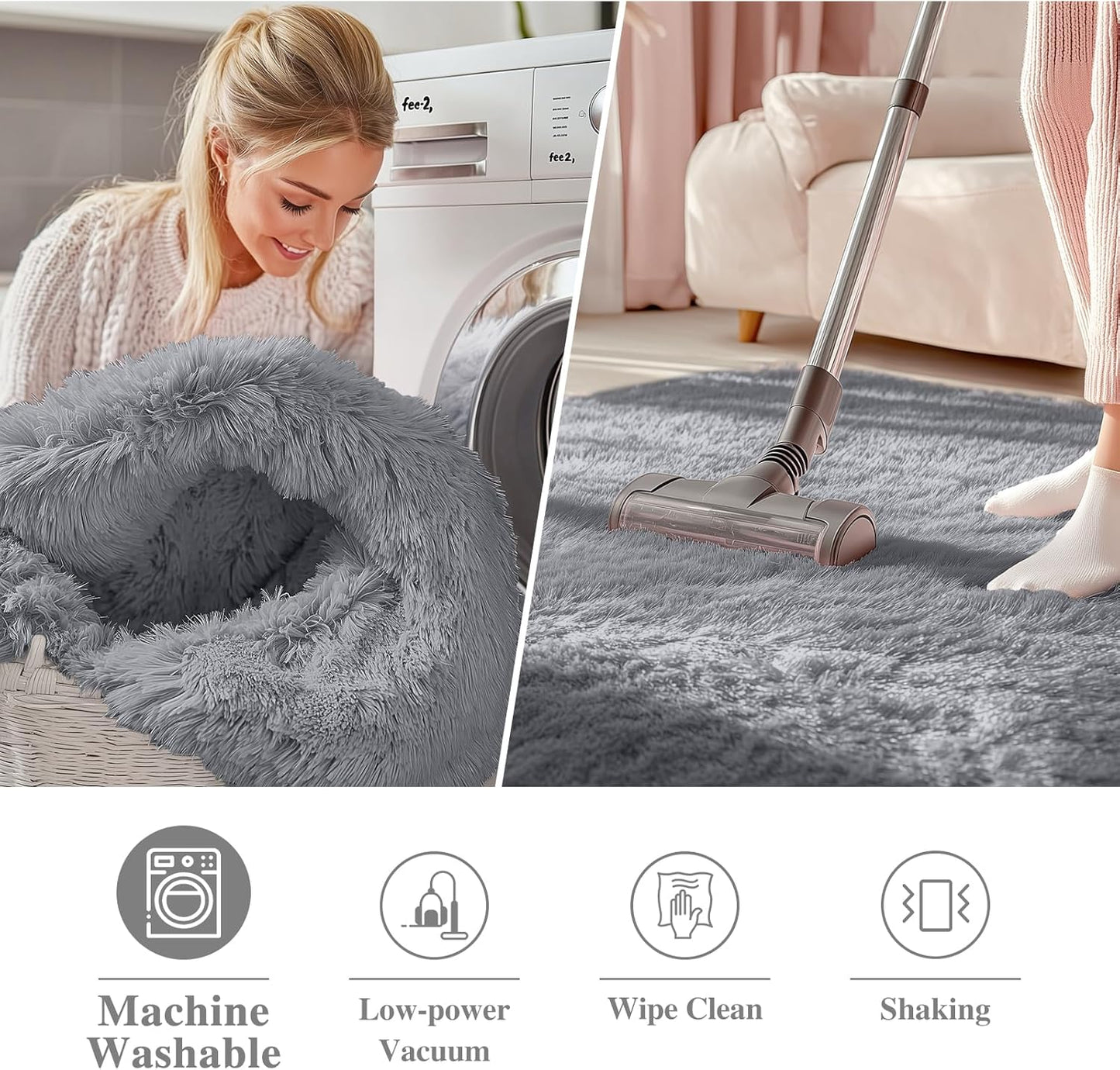 OLANLY Round Light Grey Area Rug - Soft, Fluffy, Machine Washable 8 ft Circle Carpet for Bedrooms & Living Rooms