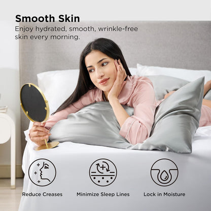 Bedsure Satin Pillowcase Set of 2 - Silver Grey for Hair & Skin | King Size 20x36 Inches, Envelope Closure