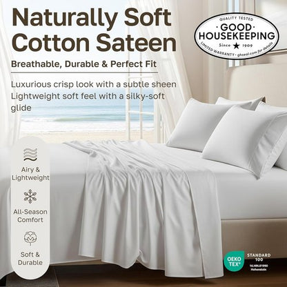 California Design Den Pillowcases - 100% Cotton Soft Sateen Weave, Set of 2 for Queen & Standard Pillows - Bright White