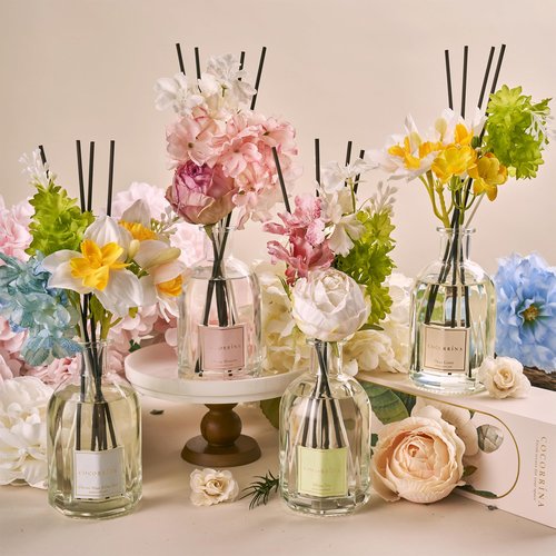 COCORRÍNA Reed Diffuser - Cherry Blossom 8.5 Fl.oz/ 250ml Flower Diffuser with 8 Sticks, Reed Diffusers for Home Bathroom Shelf Decor