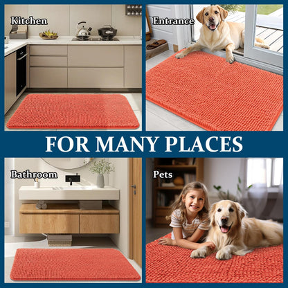 OLANLY Dog Door Mat - Absorbent Non-Slip Chenille for Muddy Paws | 34x21 Coral Indoor Entryway Carpet