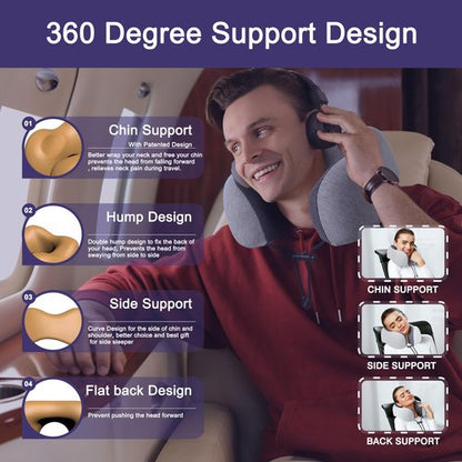 napfun Neck Pillow for Traveling, Upgraded Travel Neck Pillow for Airplane 100% Pure Memory Foam Travel Pillow for Flight Headrest Sleep, Portable Plane Accessories, Light Grey