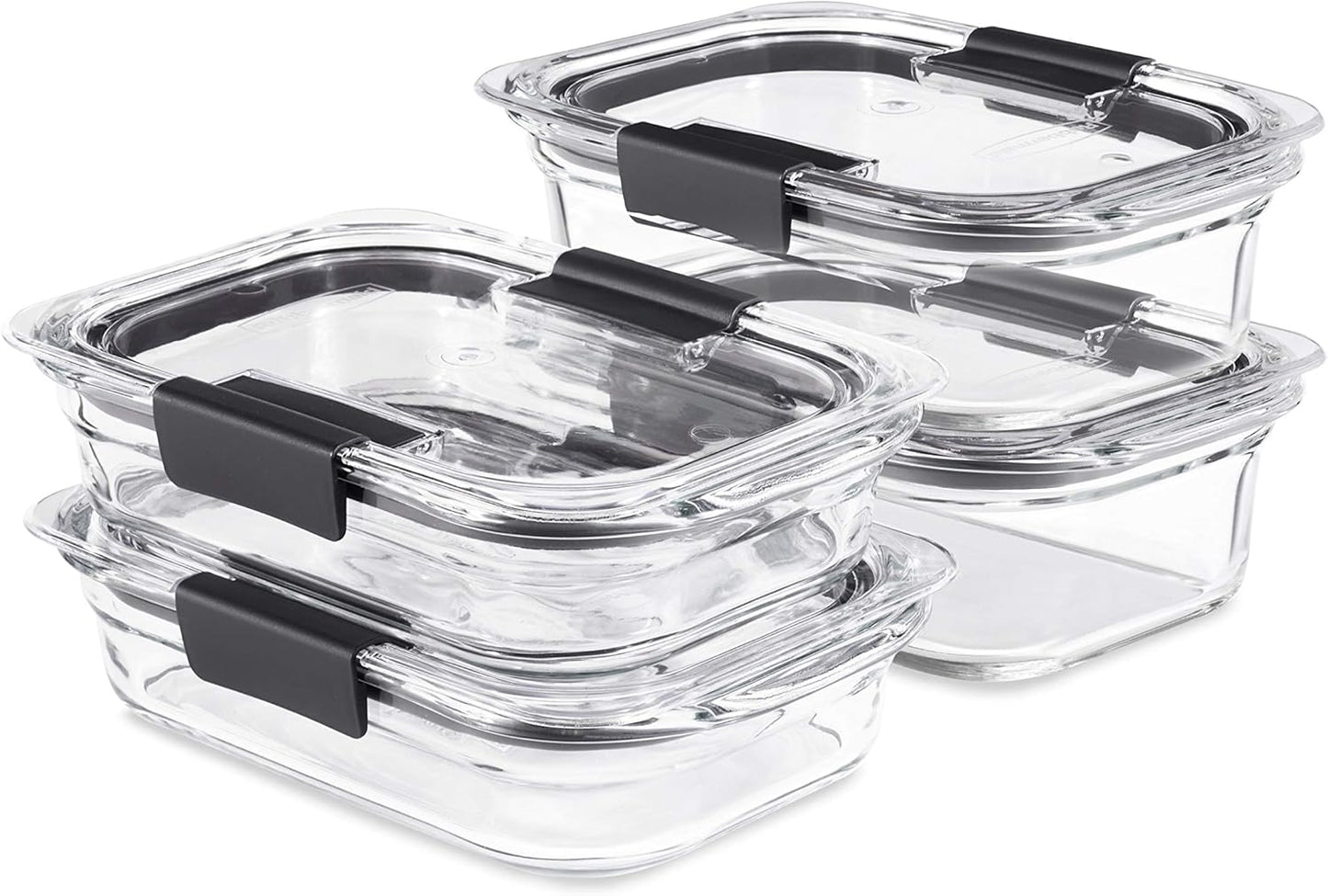 Rubbermaid Brilliance Glass Storage Containers - Set of 4 Medium Clear Food Containers with Lids