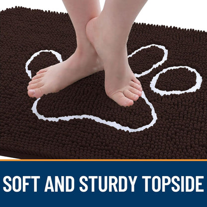 OLANLY Dog Door Mat - Absorbent Non-Slip Mud Mat for Paws | 47x17 Inches, Quick Dry Chenille, Brown