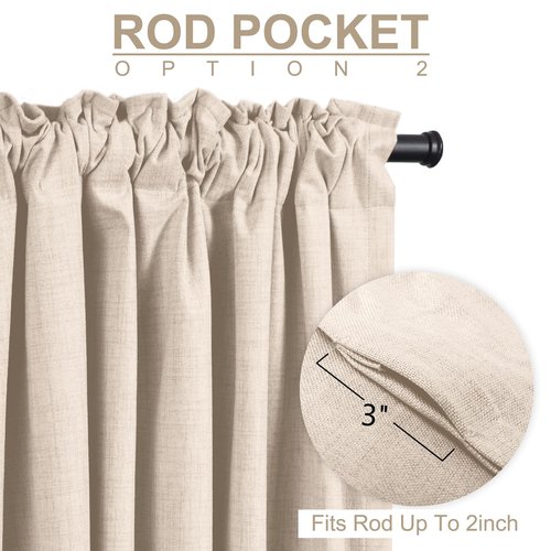 100% Blackout Shield Linen Blackout Curtains for Bedroom 120 Inches Long, Back Tab/Rod Pocket Living Room Drapes, Thermal Insulated Blackout Curtains 2 Panels Set, 50" W x 120" L, Beach Sand